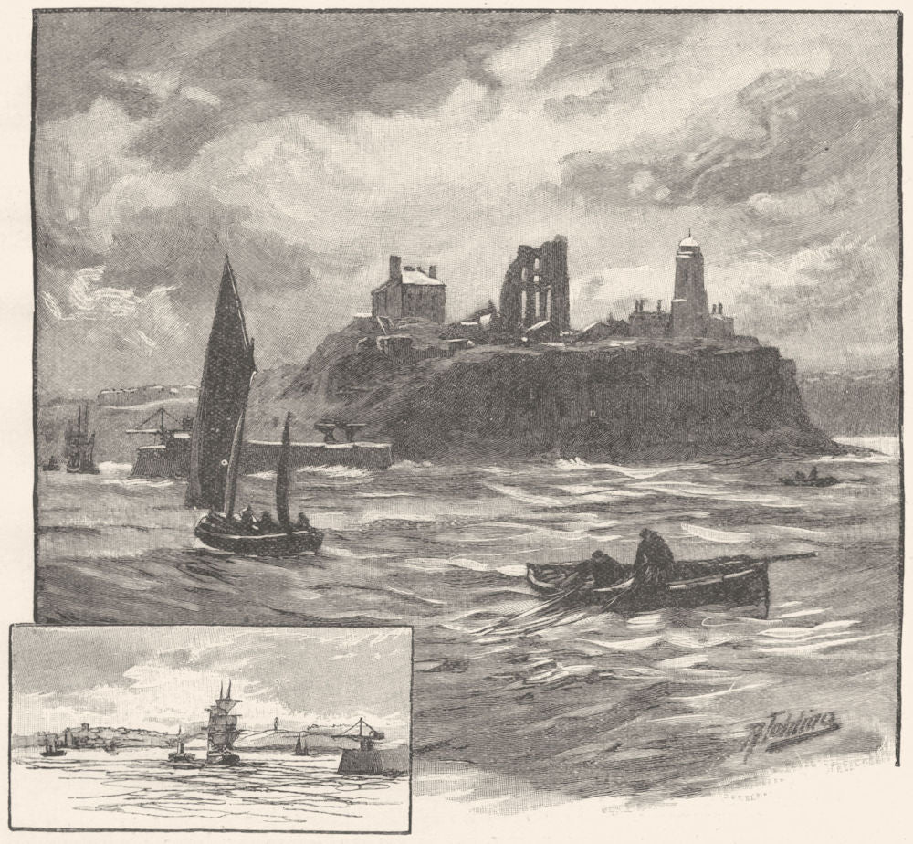 NORTHUMBERLAND. Tynemouth, from the Sea 1901 old antique vintage print picture